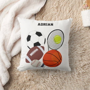 Sports Athletic Balls Personalised Name Cushion