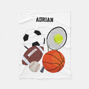 Sports Athletic Balls Personalised Name Fleece Blanket