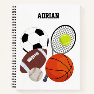 Sports Athletic Balls Personalised Name Notebook