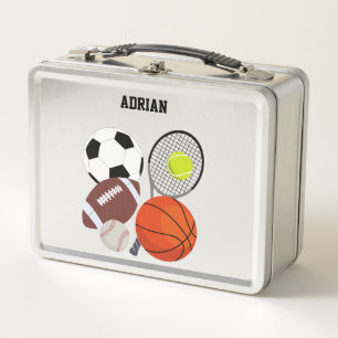 Sports Athletic Balls Personalised Name School Metal Lunch Box