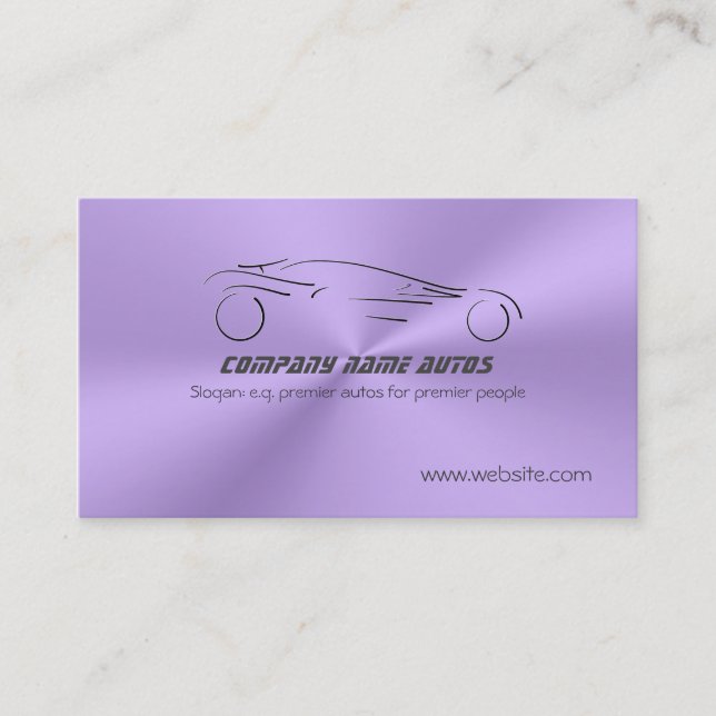 Sports Auto on Lilac Metallic Steel Effect Business Card (Front)
