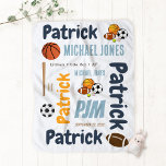 Sports  Baby Boy Football Basketball Baseball Name Baby Blanket<br><div class="desc">Sports Football Basketball Baseball Custom Baby Blanket.
Our Baby Safari personalised blanket will help you celebrate this special moment welcoming your new bundle of joy by gifting perfect heirloom gift for you to cherish for years to come.</div>