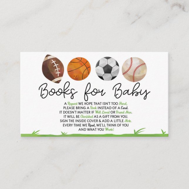 Sports Baby Shower Books For Baby Card (Front)