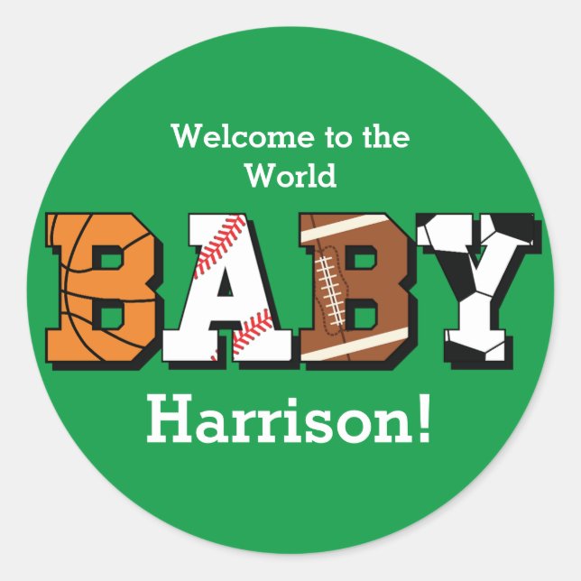 Sports Baby Shower Classic Round Sticker (Front)
