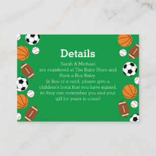 Sports Baby Shower Co-ed Green Gender Neutral Enclosure Card