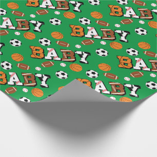 Sports Baby Shower Co-ed Green Gender Neutral Wrapping Paper