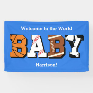 Sports Baby Shower Co-ed Theme Boy Blue Banner
