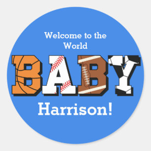 Sports Baby Shower Co-ed Theme Boy Blue Classic Round Sticker