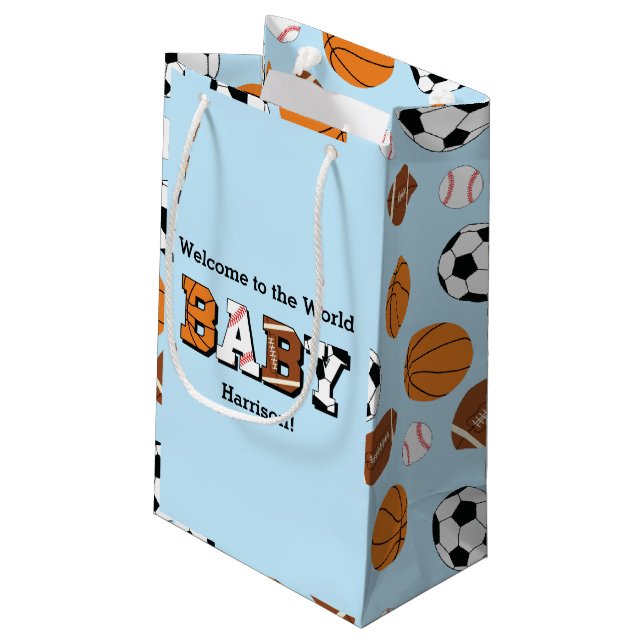 Sports Baby Shower Co-ed Theme Boy Blue Small Gift Bag (Back Angled)