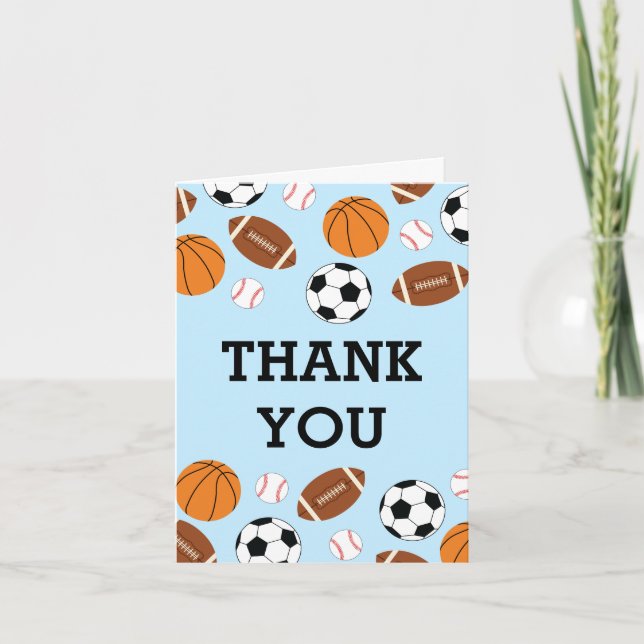 Sports Baby Shower Co-ed Theme Boy Blue Thank You Card (Front)