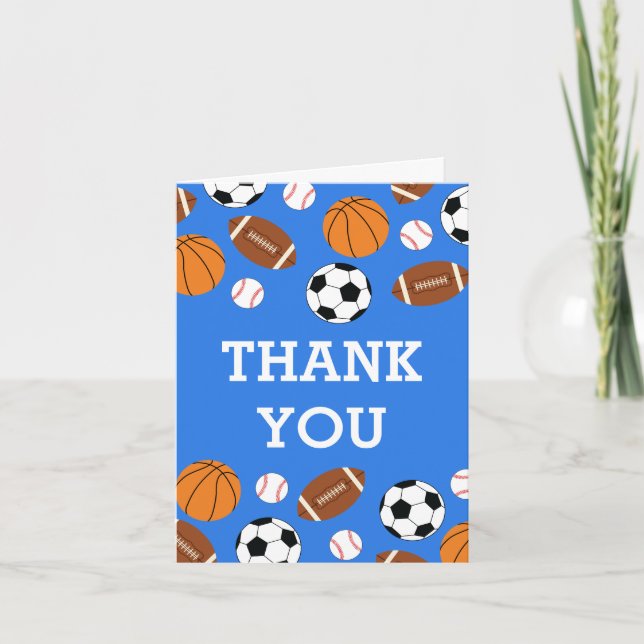 Sports Baby Shower Co-ed Theme Boy Blue Thank You Card (Front)