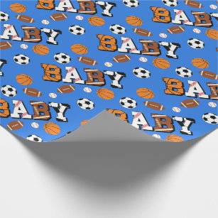 Sports Baby Shower Co-ed Theme Boy Blue Wrapping Paper