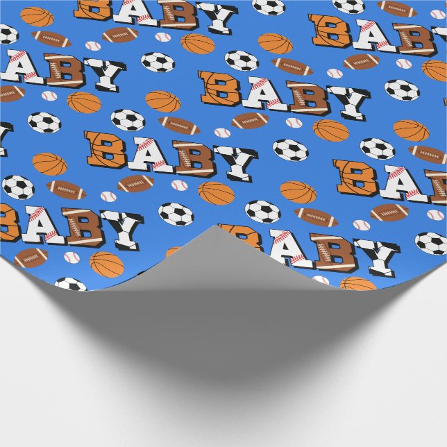Sports Baby Shower Co-ed Theme Boy Blue Wrapping Paper (Corner)