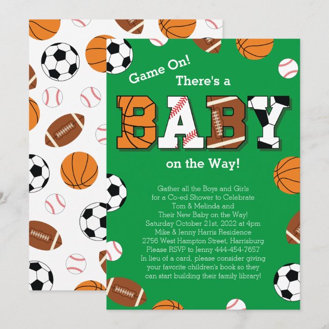 Sports Baby Shower Co-ed Theme Invitation (Front/Back)