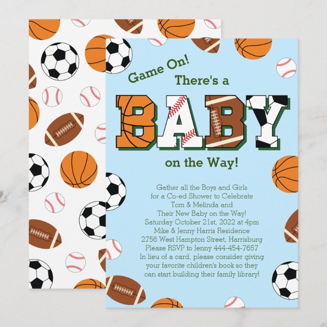 Sports Baby Shower Co-ed Theme Invitation (Front/Back)