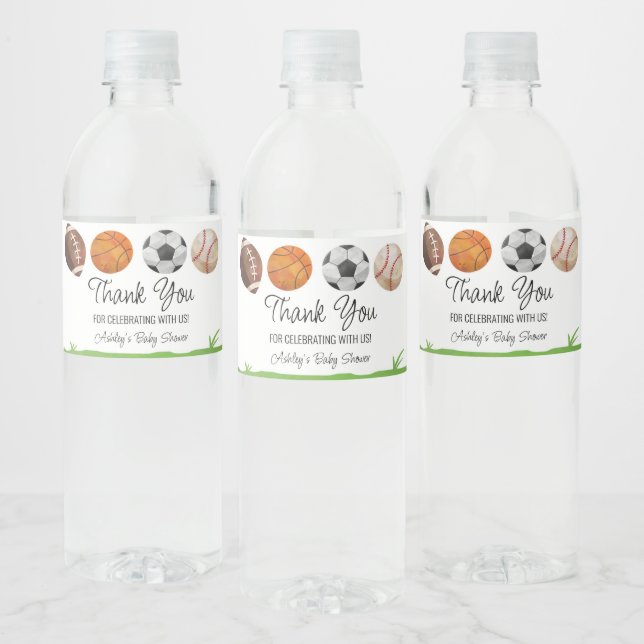 Sports Baby Shower Favour  Water Bottle Label (Bottles)