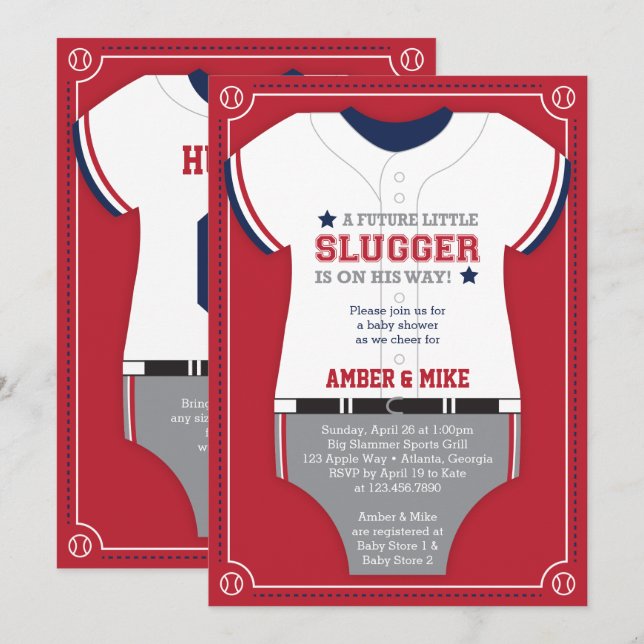 Sports Baby Shower Invitation, Baseball, Red, Blue Invitation (Front/Back)