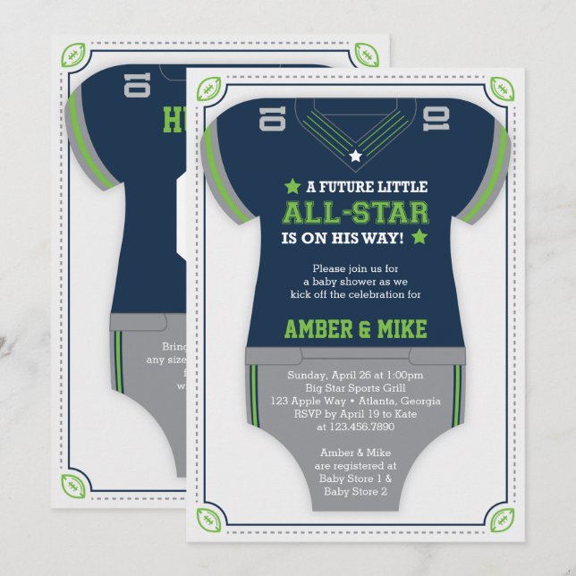 Sports Baby Shower Invitation, Blue, Green Invitation (Front/Back)