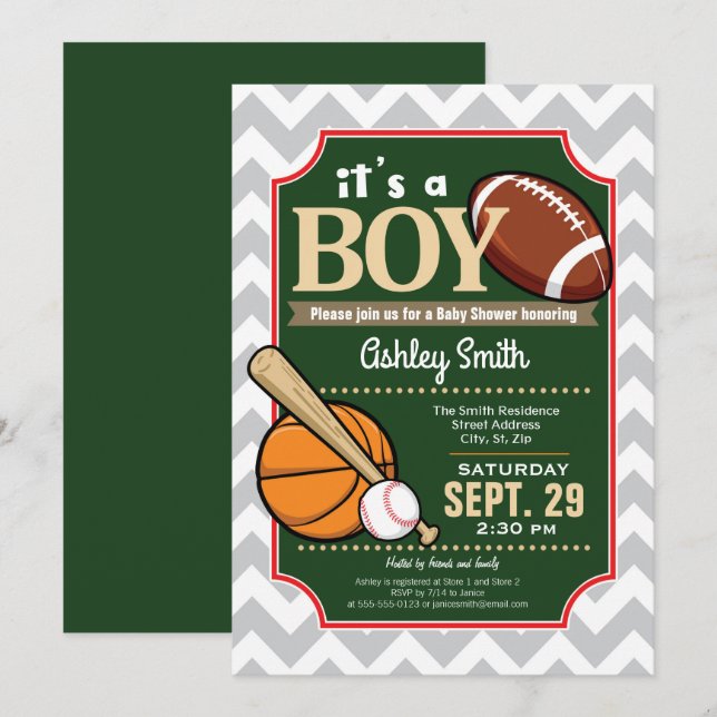 Sports Baby Shower Invitation Boy (Front/Back)