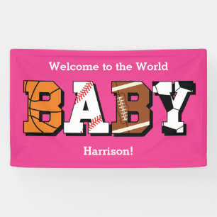 Sports Baby Shower Pink Girl Banner
