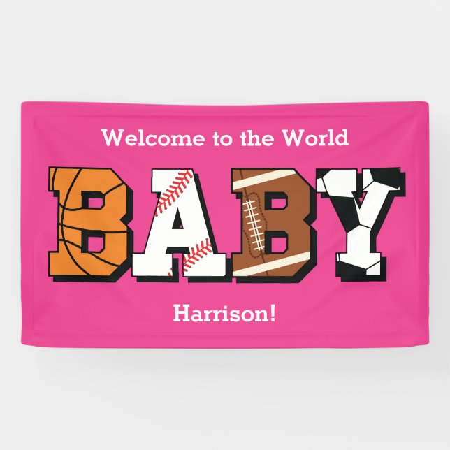 Sports Baby Shower Pink Girl Banner (Horizontal)
