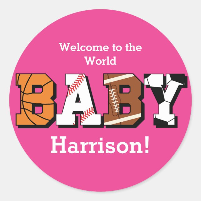Sports Baby Shower Pink Girl Classic Round Sticker (Front)
