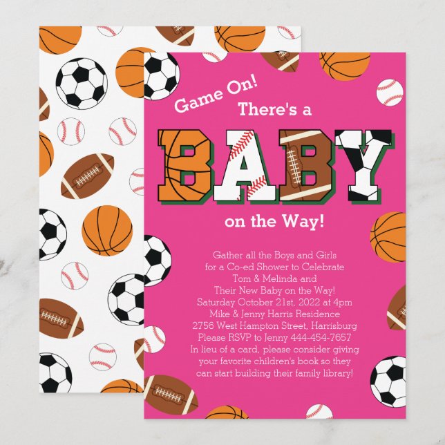 Sports Baby Shower Pink Girl Invitation (Front/Back)
