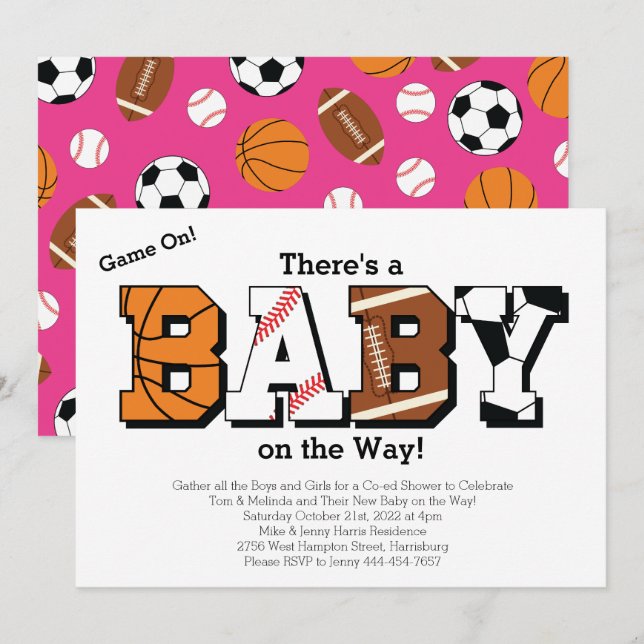 Sports Baby Shower Pink Girl Invitation (Front/Back)