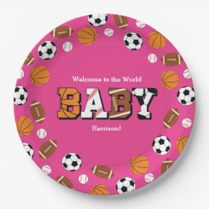 Sports Baby Shower Pink Girl Paper Plate