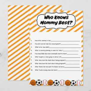 Sports Baby Shower Who Knows Mummy Best Game Invitation