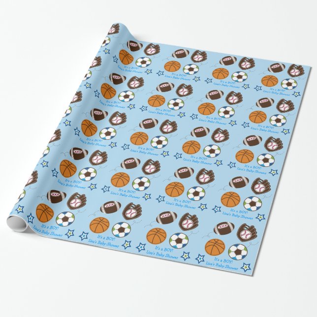Sports Baby Shower Wrapping Paper (Unrolled)