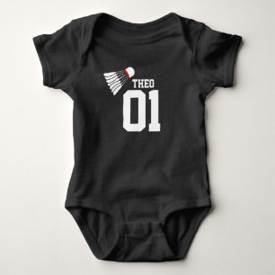 Sports badminton shuttle white name number romper baby bodysuit