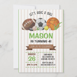 Sports Ball Birthday Party Multi-Sport Boy Invitation