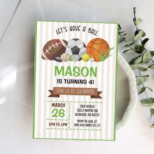 Sports Ball Birthday Party Multi-Sport Boy Invitation