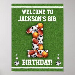 Sports balls 1st Birthday Welcome Sign
