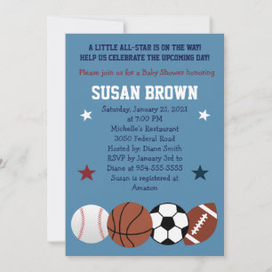 Sports Balls All Star Baby Shower Invitation 