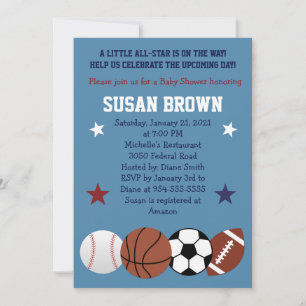 Sports Balls All Star Baby Shower Invitation 