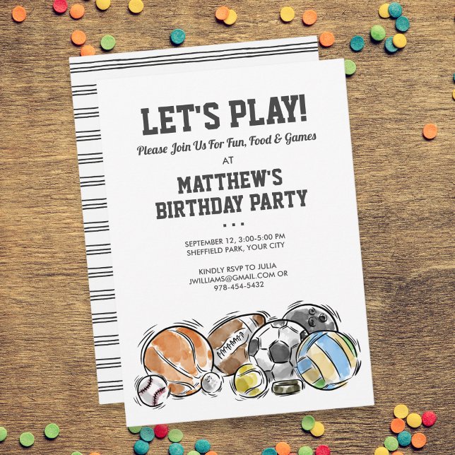 Sports Balls Athletic Birthday Party Invitation (Creator Uploaded)