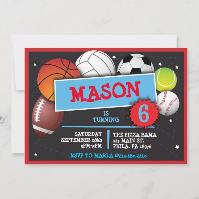 SPORTS BALLS  Birthday Party Invitation (Front)