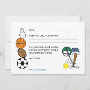 Sports Balls Birthday Party Thank you note Card