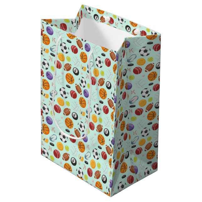 Sports Balls Design Medium Gift Bag (Front Angled)