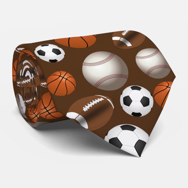 Sports Balls Football Futbol Black and White Gold Tie (Rolled)