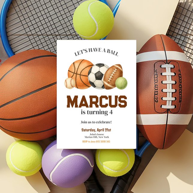 Sports balls Kids Birthday Party Invitation (Creator Uploaded)