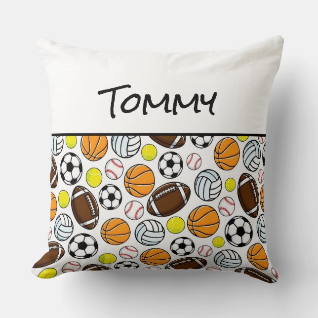 Sports Balls Kids NAME Bedroom Decor Keepsake Fun Cushion (Front)