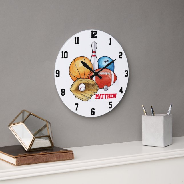 Sports Balls Personalised Wall Clock (Office)