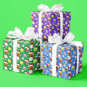 Sports Balls Wearing Santa's Hat Christmas Pattern Wrapping Paper Sheet