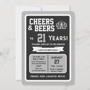 Sports Bar Birthday Cheers and Beers to 21 Years Invitation