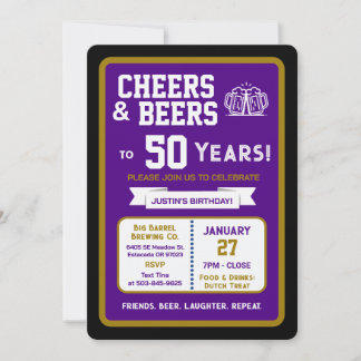 Sports Bar Birthday Cheers and Beers to 50 Years Invitation