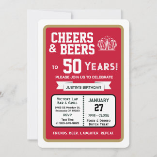 Sports Bar Birthday Cheers and Beers to 50 Years Invitation