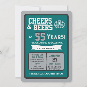 Sports Bar Birthday Cheers and Beers to 55 Years  Invitation